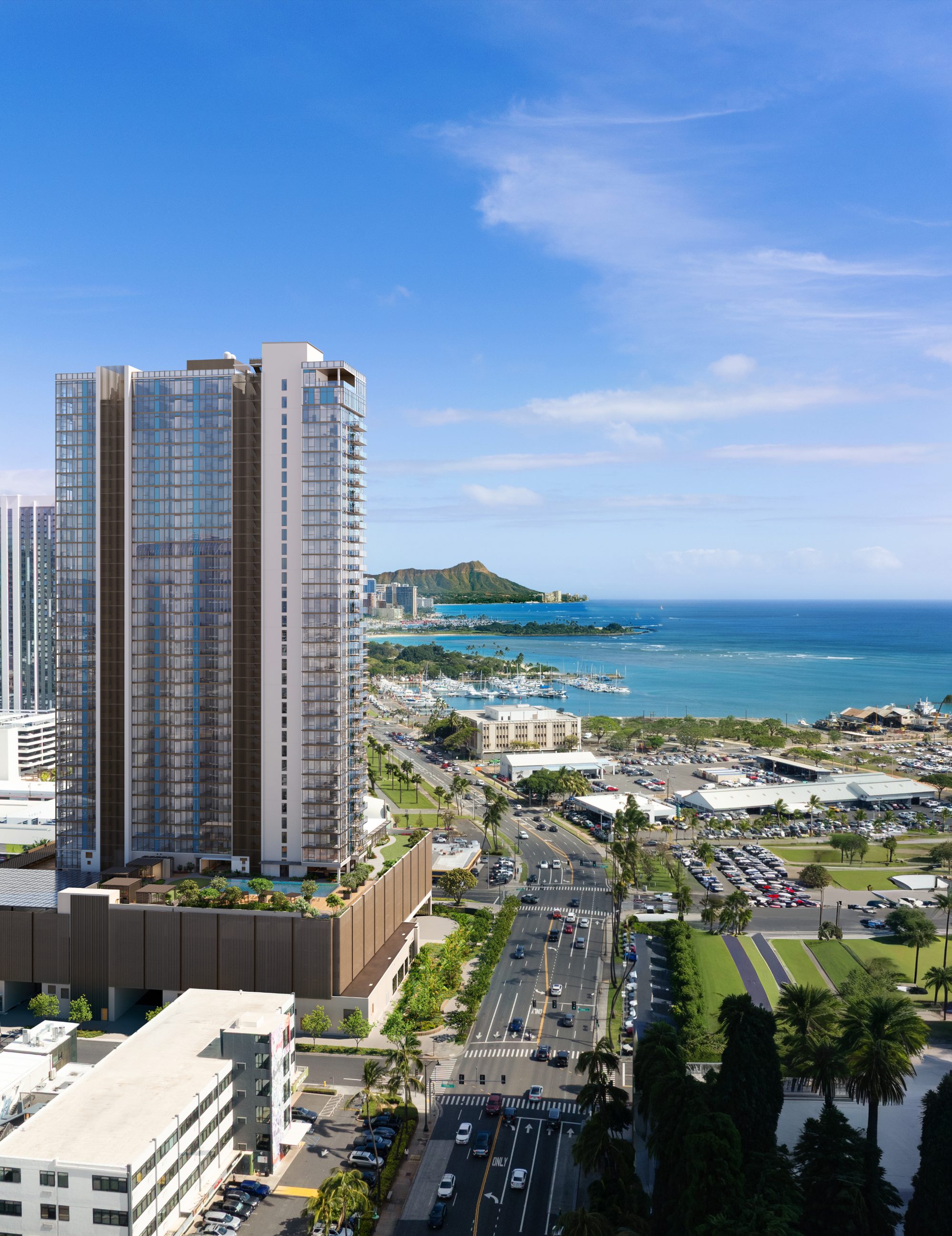 Kali'u Ala Moana tower, Diamond Head view