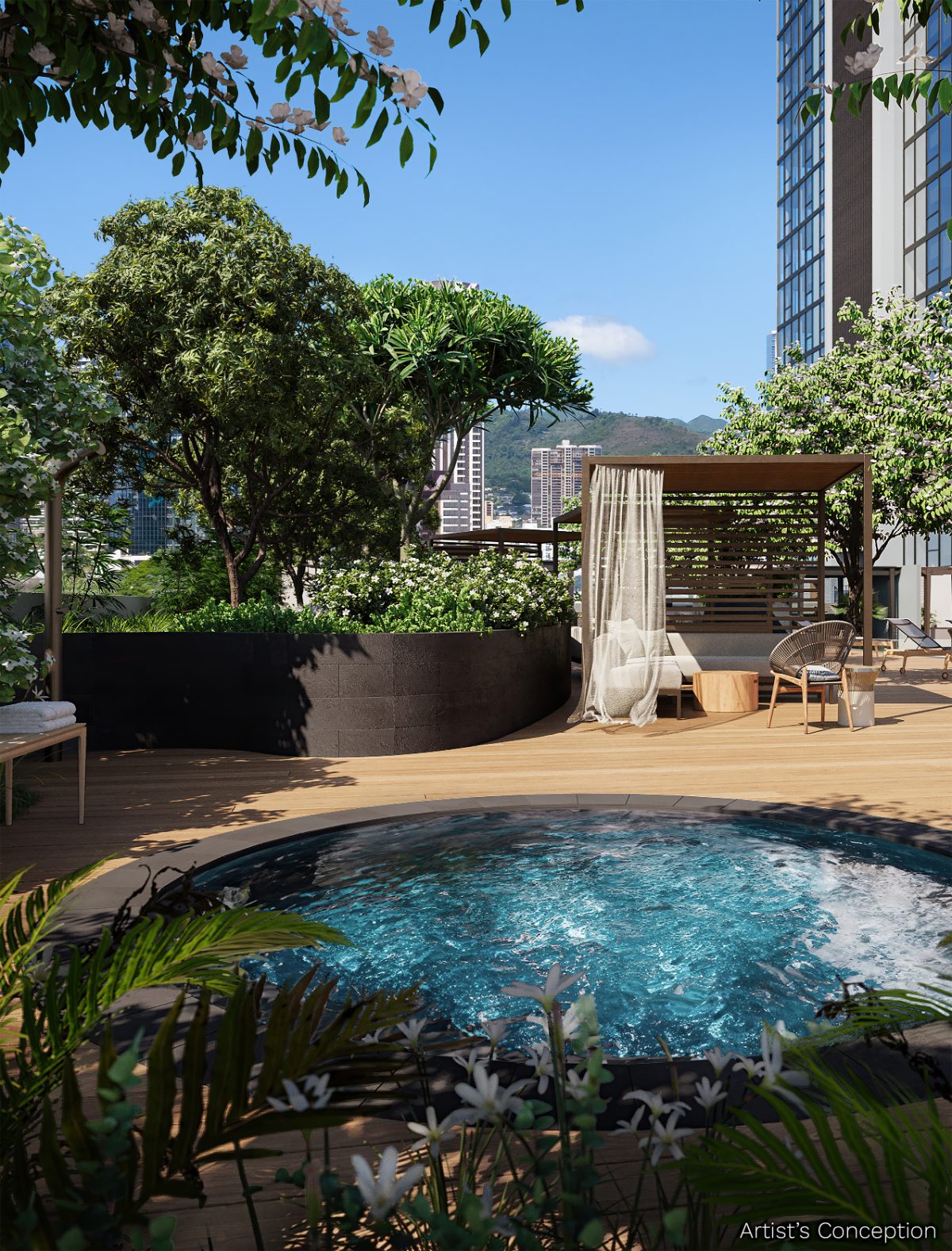 Poolside hot tub